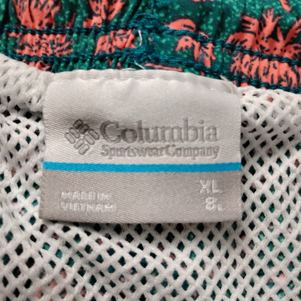 Columbia PFG Swim Trunks Mens XL Green Pink Palms AOP Elastic Waist Lined Tie 8" - Picture 2 of 10